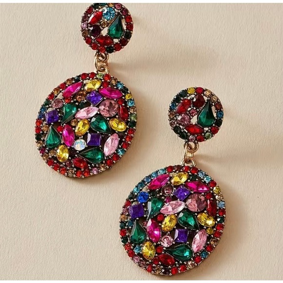 Colorful Shiny Rhinestone  Luxury Earrings!  Y2K Style Alloy Jewelry! - Picture 3 of 3